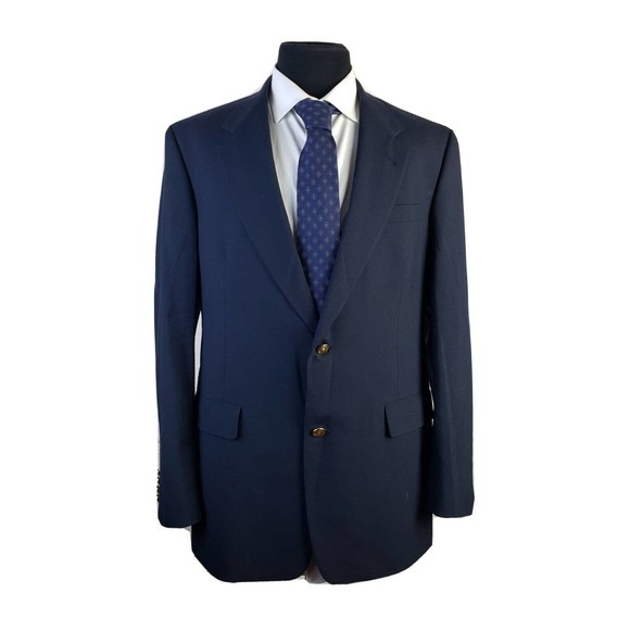 Hart Schaffner Marx Navy Blue 2 Gold‎ Buttons Wool Blazer Mens 43L - Picture 1 of 8